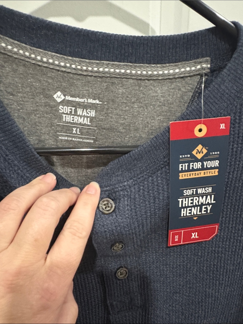 Long Sleeve Waffle Henley Shirt - Blue - Picture 2 of 4
